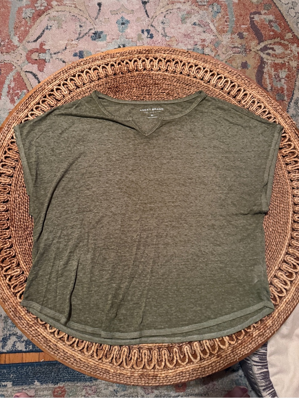Lucky Brand Short sleeve notch dolman tee. XL. Winter Moss